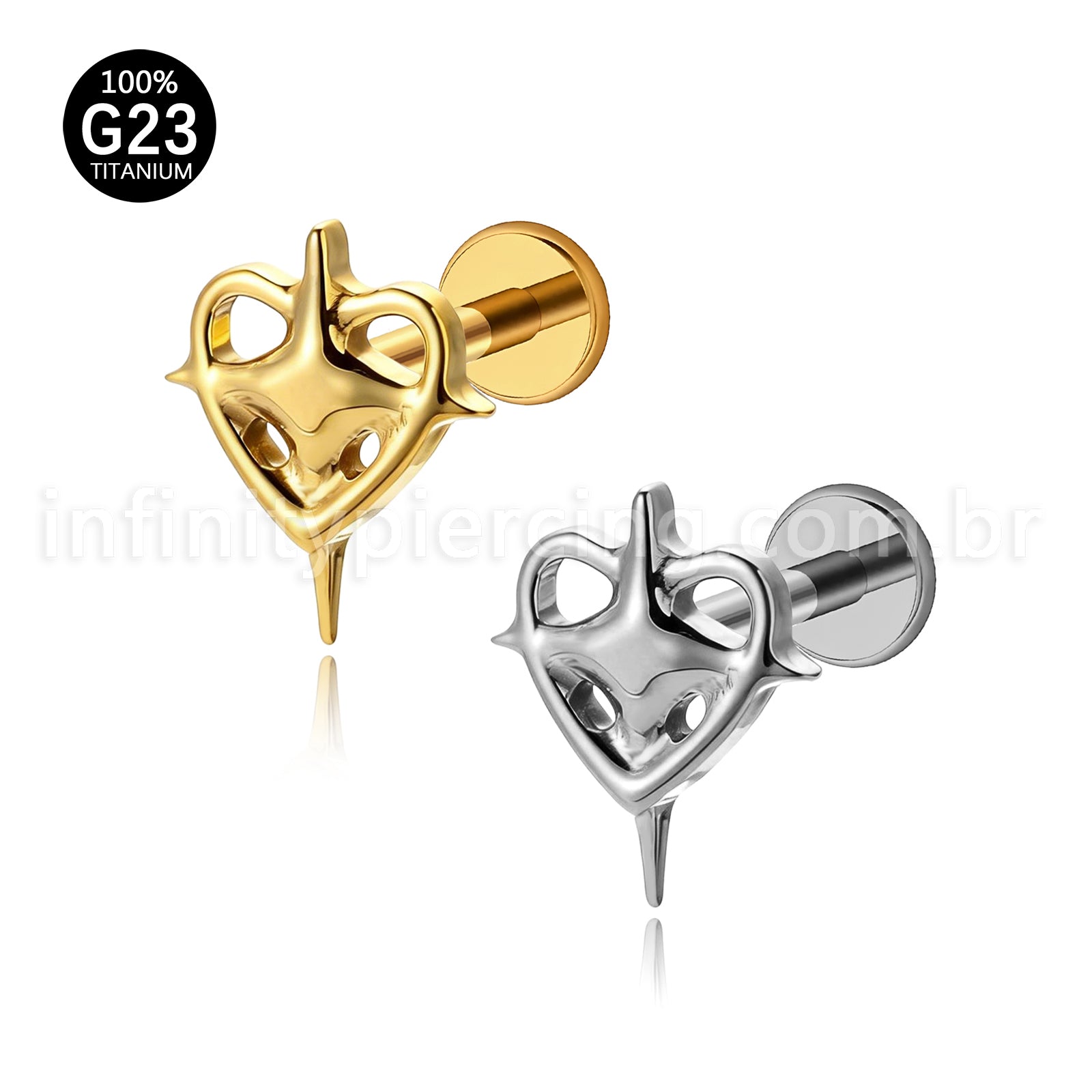 Piercing Labret Titânio Coração Com Estrela De 4 Pontas